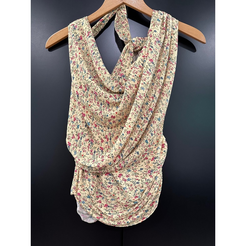 For Love & Lemons Harper Yellow Floral Ruched Draped Halter Top Small